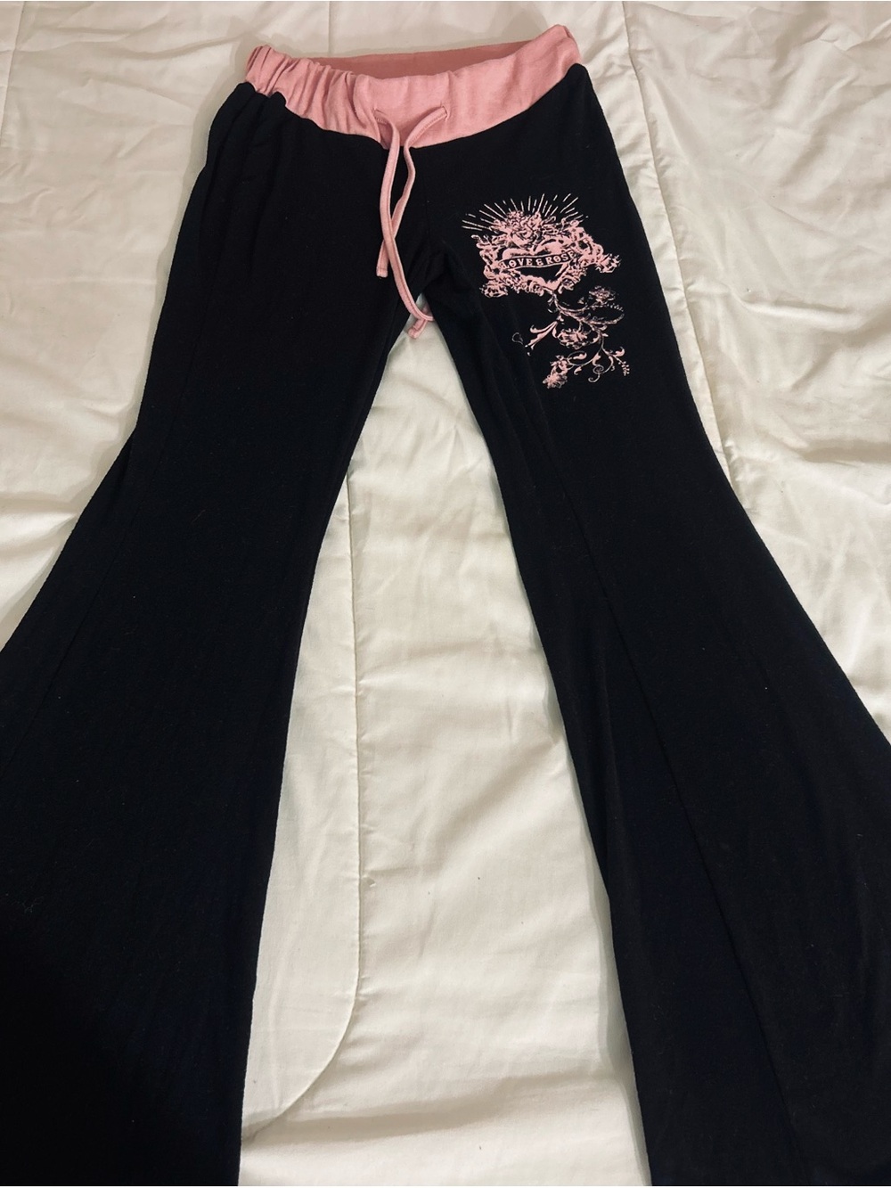 Women’s Black and Pink Lounge Pants with Pink Waistband